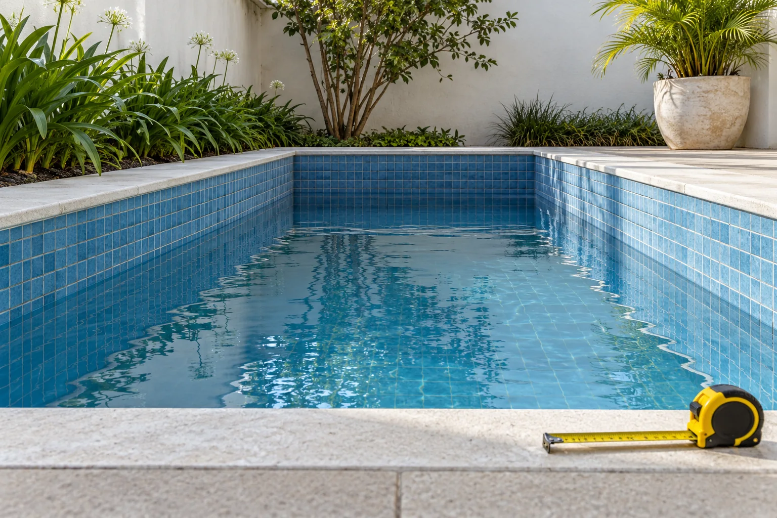 Imagem ilustrativa de uma piscina retangular com nível de água abaixo da borda